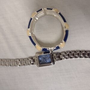 Silver and Blue Watch with Bracelet
